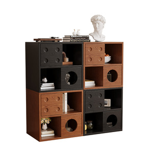 Modular Solid Wood <b>Storage</b> Cabinet Living Room Bedroom Combination Drawer <b>Unit</b> With Circular <b>Openings</b> And Drawers For Home - Product Image 5