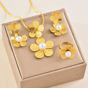 Ensemble de bijoux classique de luxe en acier inoxydable, cinq pétales, personnalisé, pour femmes, fiançailles, mariage, fête, <span class=keywords><strong>collier</strong></span> tendance tout-aller - Product Image 1