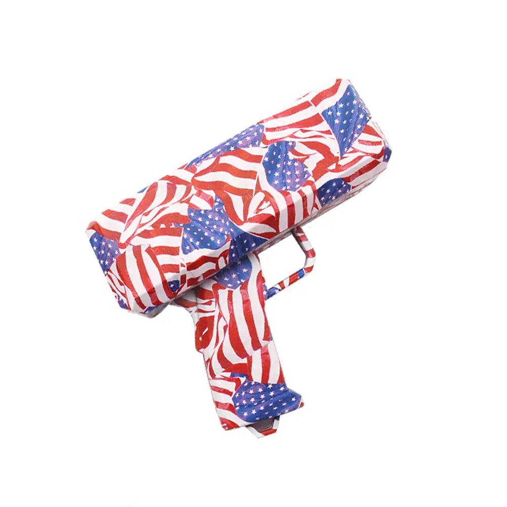 Amerikan bayrağı desen nakit tabancası topu dağıtıcı dekompresyon oyuncak para banknot yapmak yağmur yağmur püskürtücü