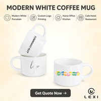 Mug à café en céramique blanche moderne, marque LEXI, tasse à thé en porcelaine avec poignée pour la maison, le bureau, la cuisine, le café, l'hôtel, le restaurant, cadeau