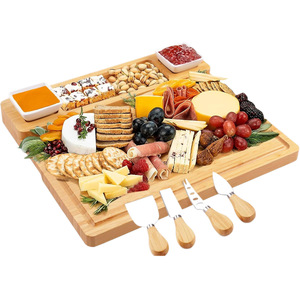 Bamboo <b>Cheese</b> Board <b>Set</b> With <b>Knives</b> 18x12 Inch For Charcuterie Snacks And Party Serving - Product Image 5