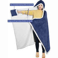 Poncho doux et confortable double couche en polaire Sherpa Couverture cape à capuche portable avec poche pour les mains