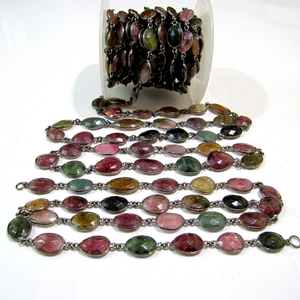 Chaîne de connecteurs en tourmaline multicolore naturelle, taille briolette, facettée et irrégulière - Product Image 1
