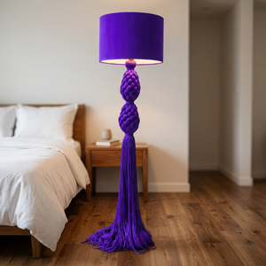Lampe sur pied esthétique en coton tressé à la main, avec pied en fer stable, style bohème, couleur et taille personnalisables pour chambre et salon - Product Image 1