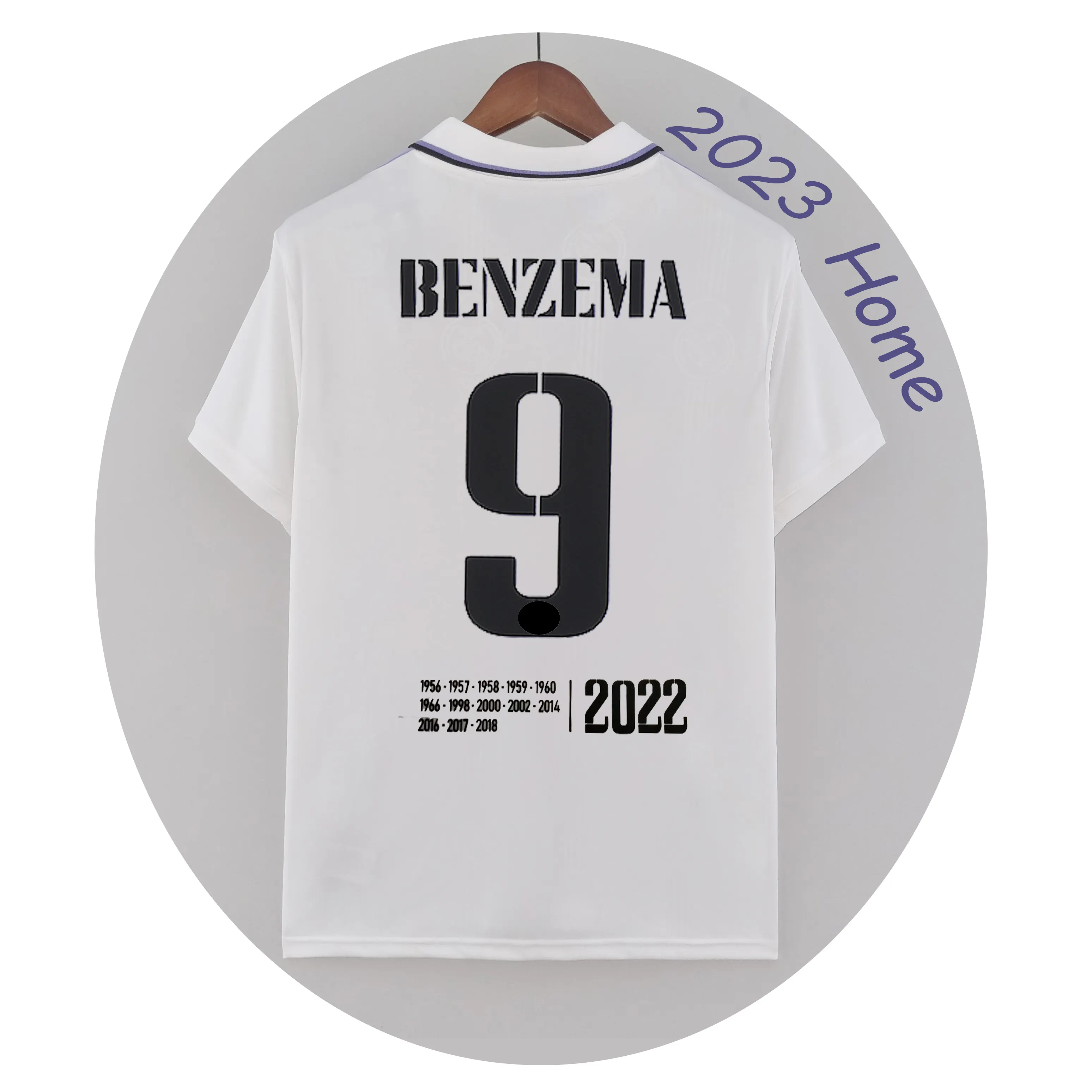 Camisa de futebol em jérsei para casa, uniforme de futebol real 4xl clube e versão de ventilador, 2022-23