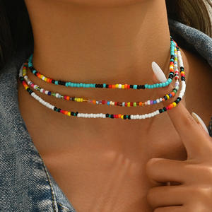 Collier de perles de riz colorées tissées bohèmes-Chaîne de clavicule élégante pour femme, bijoux de déclaration Boho Chic - Product Image 6