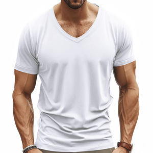 T-shirt da uomo estiva all'ingrosso <span class=keywords><strong>con</strong></span> scollo a V, manica corta, vestibilità regolare, 100% poliestere, in twill a maglia sottile, tinta unita - Product Image 6
