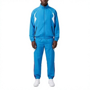 Men's Blue Color Blocking Track Suit Sporty Breathable Polyester Windbreaker Jacket & Pants <b>Set</b> Stand Collar <b>Knitted</b> Spring Wear - Product Image 1