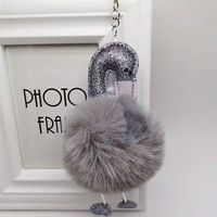 Flamingo Pom Pom porte-clés jouets en peluche dessin animé mignon moelleux boule de fourrure flamant rose peluche porte-clés pendentif porte-clés
