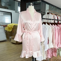 Robes de chambre kimono en satin de soie de luxe pour femmes, coupe ample, avec bordure à volants, douces et lisses, pour mariées, demoiselles d'honneur et vêtements de nuit