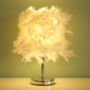 Lámparas de mesa modernas nórdicas románticas, luz nocturna creativa para cabecera con diseño de plumas para dormitorio, uso en oficina, funciona con pilas - Product Image 3