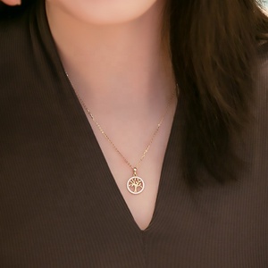Nuovo coreano 14k oro INS stile semplice collana in <span class=keywords><strong>argento</strong></span> Sterling da donna con ciondolo a forma di albero rotondo S925 - Product Image 5