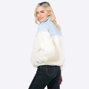<span class=keywords><strong>Veste</strong></span> à panneaux bicolores personnalisée pour femmes, col montant, fermeture éclair, sweat-shirt en polaire, <span class=keywords><strong>veste</strong></span> d'hiver chaude et tendance pour femmes - Product Image 4