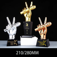 Trophée Musical en Verre Cristal Microphone Chantant Plaqué Or/Argent/Bronze Écologique Logo Personnalisé 280mm Poli