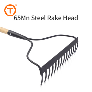 Rastrillo de hojas de alta resistencia con 14 dientes, <span class=keywords><strong>cabeza</strong></span> de acero al manganeso, rastrillo de jardín con mango largo de madera para hojas, césped, tierra y grava - Product Image 2