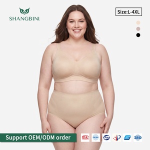 SHANGBINI Zero Pressure Seamless Plus Size Bra Set Wireless Non-Rolling High Waist Body Contouring Underwear L-4XL