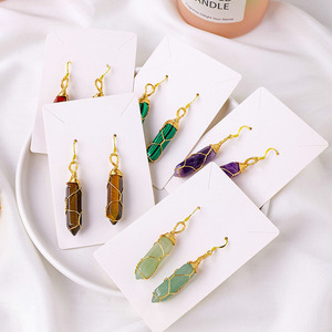 Envoltura de alambre Pendiente de piedras preciosas hexagonales Lápiz de cristal curativo Encantos de doble punta Reiki Chakra Pendientes de bala - Product Image 3