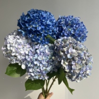 Y-H054 Vente en gros de fleurs d'hortensia artificielles, 216 pétales, hortensia bleu en soie réaliste, fleur artificielle pour la décoration de mariage