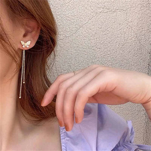 Orecchini a perno con nappa a farfalla, eleganti gioielli a catena lunga per donna, da indossare tutti i giorni, per feste, idea regalo - Product Image 3