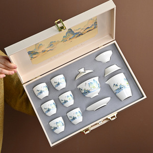 Jiangshan Porcelain Tea Set With <b>Lid</b> Complete Kung Fu Tea Ware Business <b>Gift</b> Set - Product Image 2