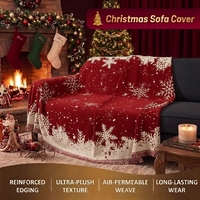 Housse de canapé jacquard tissée motif flocons de neige hivernaux, rouge rubis, à franges, pour futon et causeuse, protection de meubles festifs
