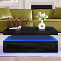 Mesa de Centro Moderna Inteligente con LED, Carga Inalámbrica, Luz RGB, Acabado Brillante y Almacenamiento para Sala de Estar