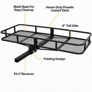 Panier de chargement pliable pour <span class=keywords><strong>attelage</strong></span>, en acier robuste, pour récepteur de 2 pouces, capacité 500 LBS, avec base en maille et parois latérales de 6 pouces, universel pour <span class=keywords><strong>voiture</strong></span> - Product Image 4
