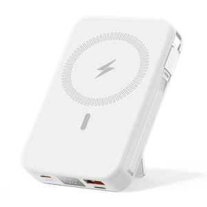 Внешний аккумулятор 10 000 мАч с быстрой зарядкой 22,5 Вт, двумя встроенными кабелями USB-C, магнитный, беспроводной, портативный, с функцией держателя - Product Image 2