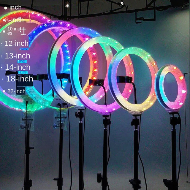 3D Crystal Double-sided RGB Ring Light Colorful Fill Light with Bracket Ring Light 360 Degrees Rotation Selfie Beauty Colorful R