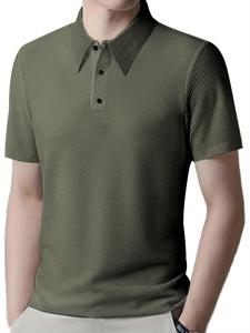 เสื้อโปโลแบบถักทรงสลิมฟิตสำหรับผู้ชายเนื้อผ้าระบายอากาศได้ดีเพิ่มการไหลเวียนของอากาศสำหรับชุดลำลองในกิจกรรมกลางแจ้ง - Product Image 5