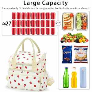 Bolsa de Almuerzo con Diseño de Fresa para Niñas, Elegante y Linda, de Doble Capa y Gran Capacidad, para Bebidas y Frutas - Product Image 3
