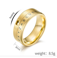 Bague rotative en acier inoxydable plaqué or PVD 18 carats avec fenêtre de décodeur secret et chiffre porte-bonheur