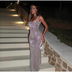 Printemps et automne Europe Amérique Hot Sexy Slim-Fit robe à paillettes creux <span class=keywords><strong>dos</strong></span> <span class=keywords><strong>nu</strong></span> longue - Product Image 6