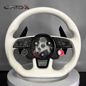 Volant en cuir blanc amélioré avec bouton de commande, compatible avec <span class=keywords><strong>Audi</strong></span> A3 A4 A5 A6 A8 C7 S3 B6 B9 RS3 RS4 RS5 <span class=keywords><strong>RS7</strong></span> Q3 Q5 Q7 Q8 - Product Image 1