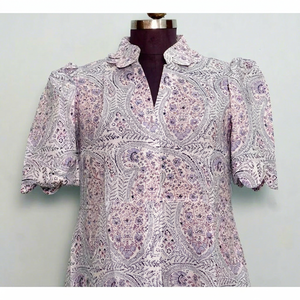Vestido Informal de Algodón 100% para Mujer, Estilo Midi, Cuello en V, Manga Corta, Estampado Floral, Transpirable y Natural - Product Image 1