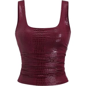 Women's Faux Leather <b>Tank</b> <b>Top</b> Cropped <b>Square</b> <b>Neck</b> Sleeveless Ruched Bodycon Translucent Clubwear Party <b>Top</b> - Product Image 1