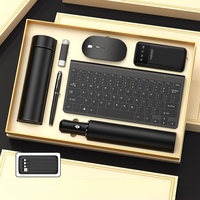 Set Hadiah Bisnis Multifungsi Logam: Cangkir Terisolasi, Flash Drive USB, Pena, Keyboard Nirkabel, Mouse, Speaker Bluetooth
