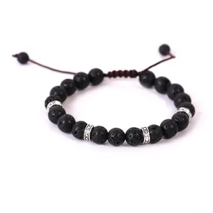 Handmade 8mm Lava Stone Beads Adjustable Vintage Bracelet for Wedding Party Anniversary Engagement Buddhism Occasion