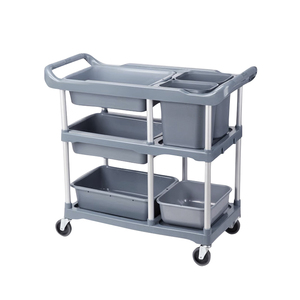 Chariot de service de nettoyage à 3 niveaux en plastique pour hôtel, restaurant, cuisine, <span class=keywords><strong>vaisselle</strong></span>, chariot de rangement mobile avec roues verrouillables - Product Image 6