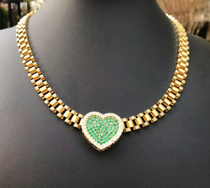 Collar de Moda Personalizado con Cadena de Eslabones Tipo Nugget de Acero Inoxidable, con Colgante de Corazón con Circonita y Piedra de Nacimiento de 12 Meses - Product Image 5