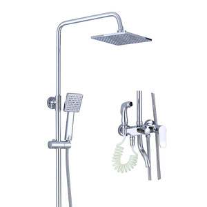 OEM thép không gỉ bốn chức năng vòi hoa sen đặt cho khách sạn căn hộ phòng tắm Chrome-Hoàn thành vòi nước gốm van lõi mềm máy bay phản lực - Product Image 1