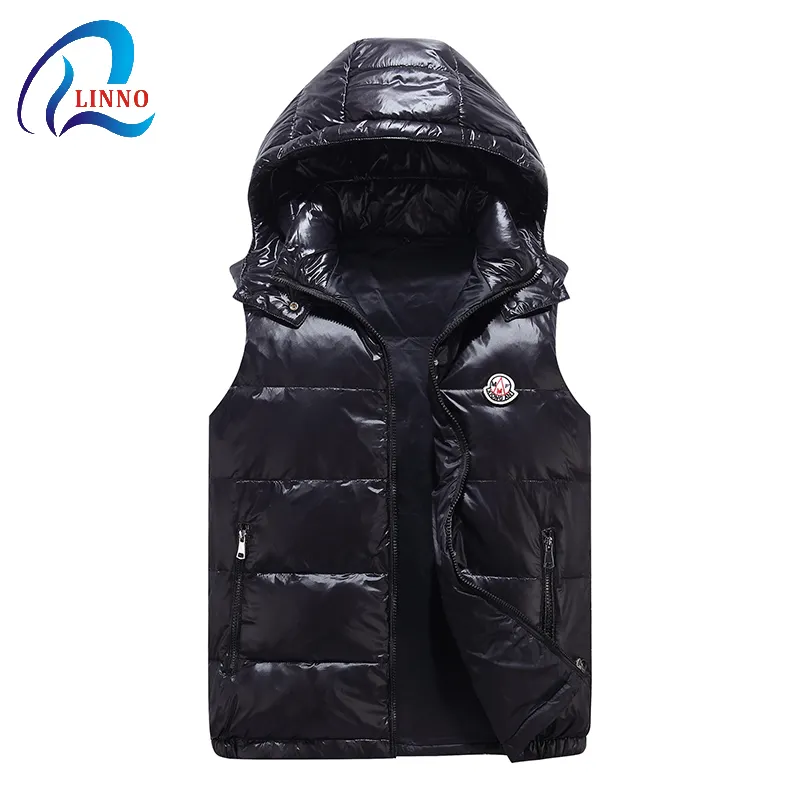 Custom Logo OEM black padded shiny outdoor warm winter sleeveless glossy down puffer vest men's