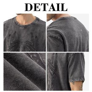T-shirt Homme KingSen Acid Wash à Épaules Tombantes, Logo Brodé Personnalisé, Coton Vieilli Vintage, OEM ODM, Streetwear Décontracté - Product Image 6