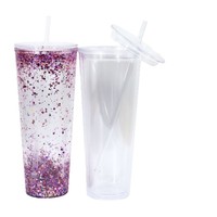 Gobelet en plastique acrylique perforé double couche de 24 oz avec couvercle plat type paille, idéal pour le DIY ; le fond est perforé avec des bouchons anti-fuite