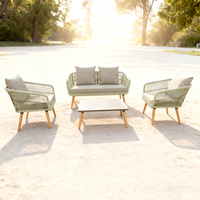Ensemble de canapés d'extérieur en corde tressée 4 pièces, mobilier de conversation de jardin avec table basse pour jardin, villa, cour arrière