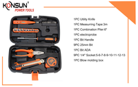Kit d'outils à main KONSUN 25 pièces avec coffret moulé par soufflage, ensemble d'outils de réparation automobile et d'entretien domestique pour garage DIY