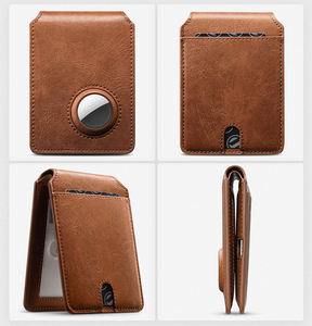 Portefeuille homme fin en cuir microfibre vintage avec logo personnalisé en relief, porte-cartes RFID et support pour AirTag - Product Image 3