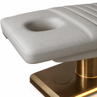 Cama de belleza eléctrica de 3 motores con columna dorada cepillada, base de luz LED cálida, orificio facial, para terapia, salón, spa, microblading, clínica
