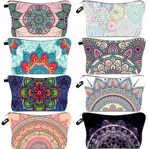 Bolsa de almacenamiento de viaje portátil con patrón de Mandala de poliéster para mujer, bolsa de cosméticos organizadora, bolsa de maquillaje impermeable para mujer