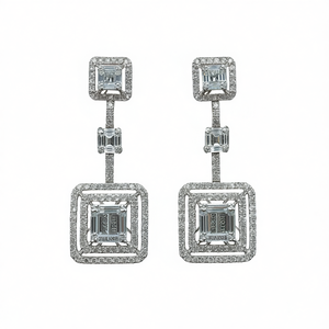 Orecchini in Oro Bianco E1807 con Diamanti Taglio Smeraldo Colore D Certificati GIA Gioielli di Lusso da Sposa per Donna - Product Image 1